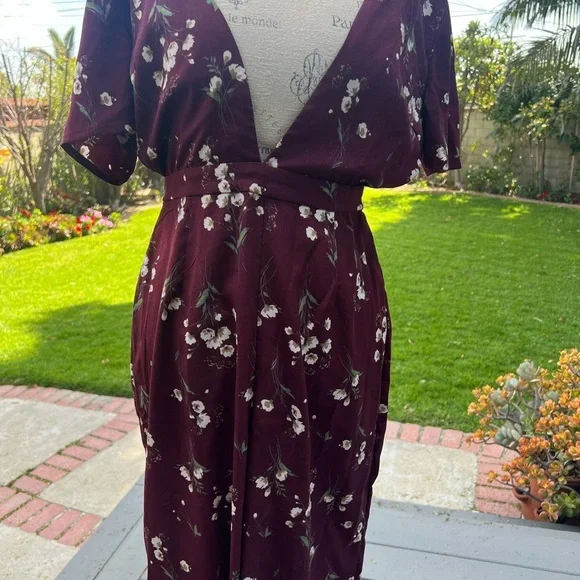Sadie & Sage Red and White Floral Jumpsuit with V-Neck - Picture 3 of 13